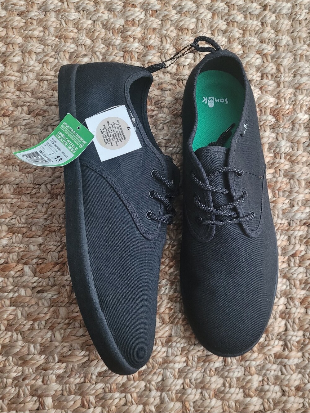 Sanuk Guide Mens Canvas Lace Up Sneakers Black NWT Size 13 Streetwear Comfy